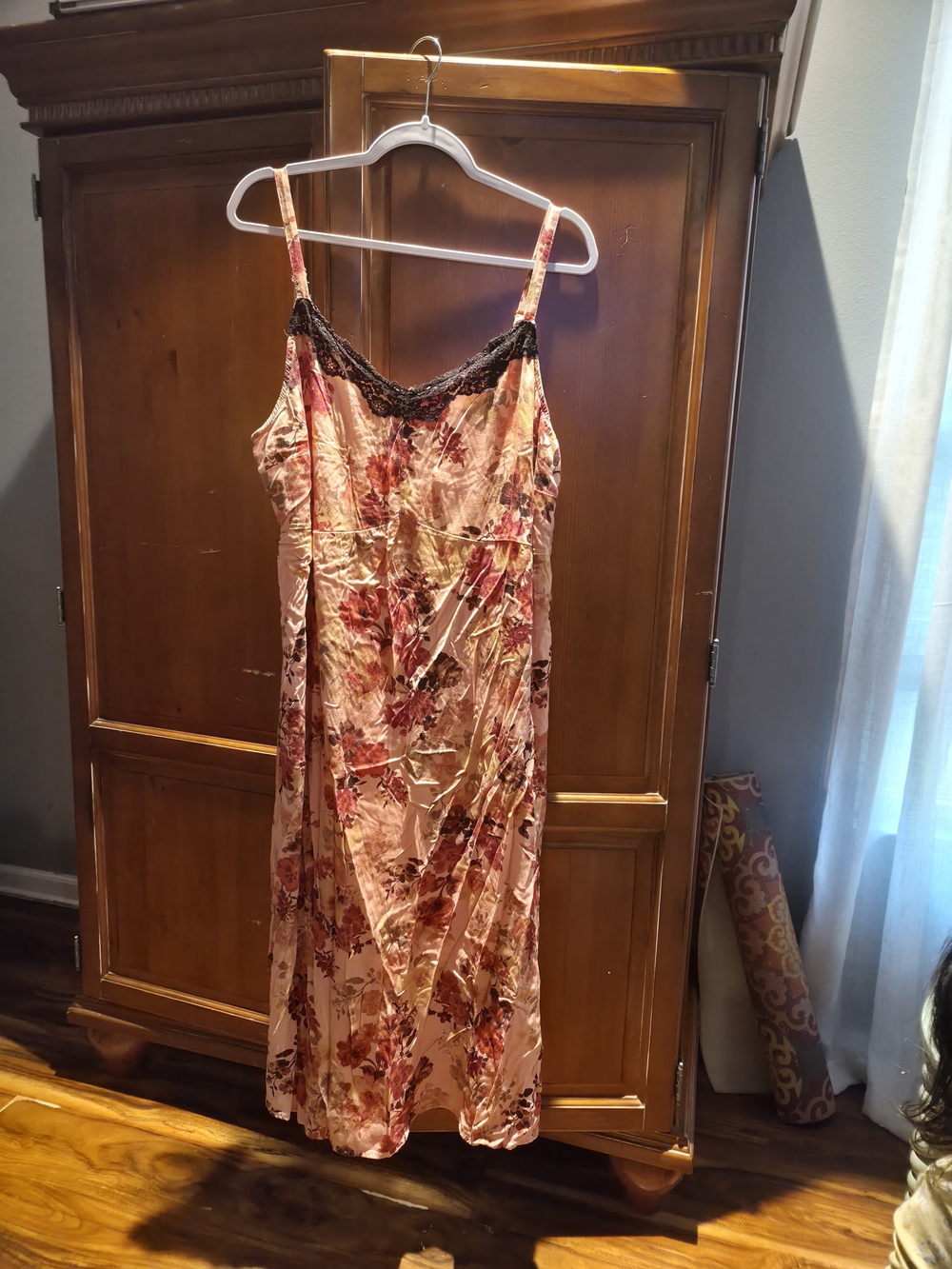 torrid Pink Floral Satin Slip with Black Lace Trim